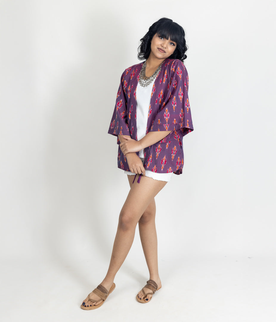 Ikat Purple Womens Kimono