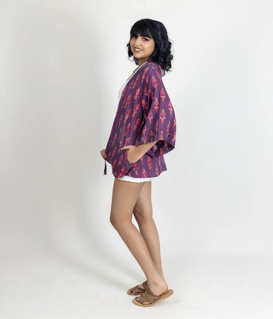 Ikat Purple Womens Kimono