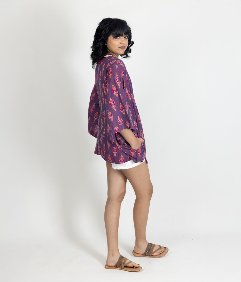 Ikat Purple Womens Kimono