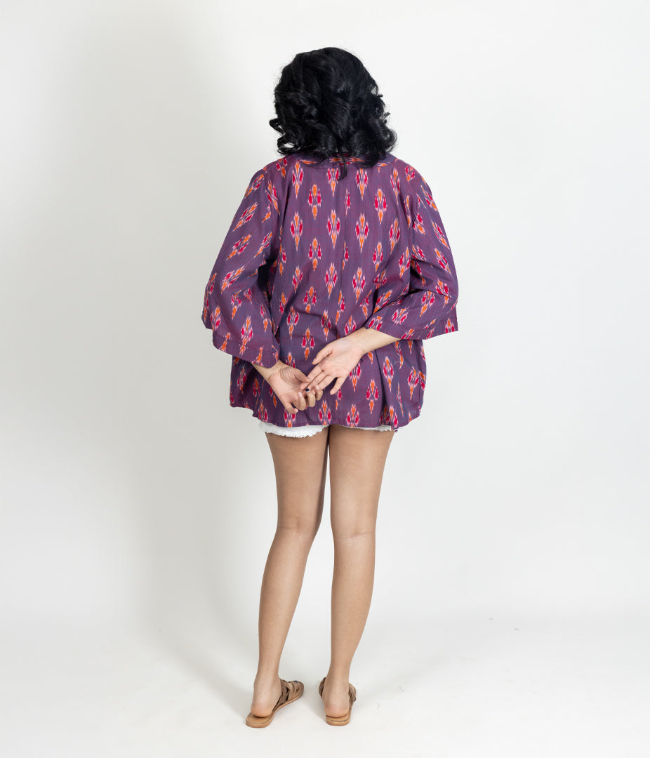 Ikat Purple Womens Kimono
