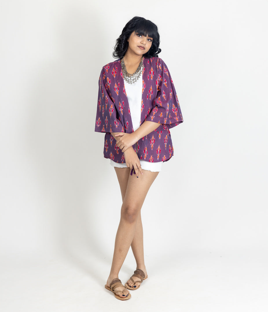 Ikat Purple Womens Kimono
