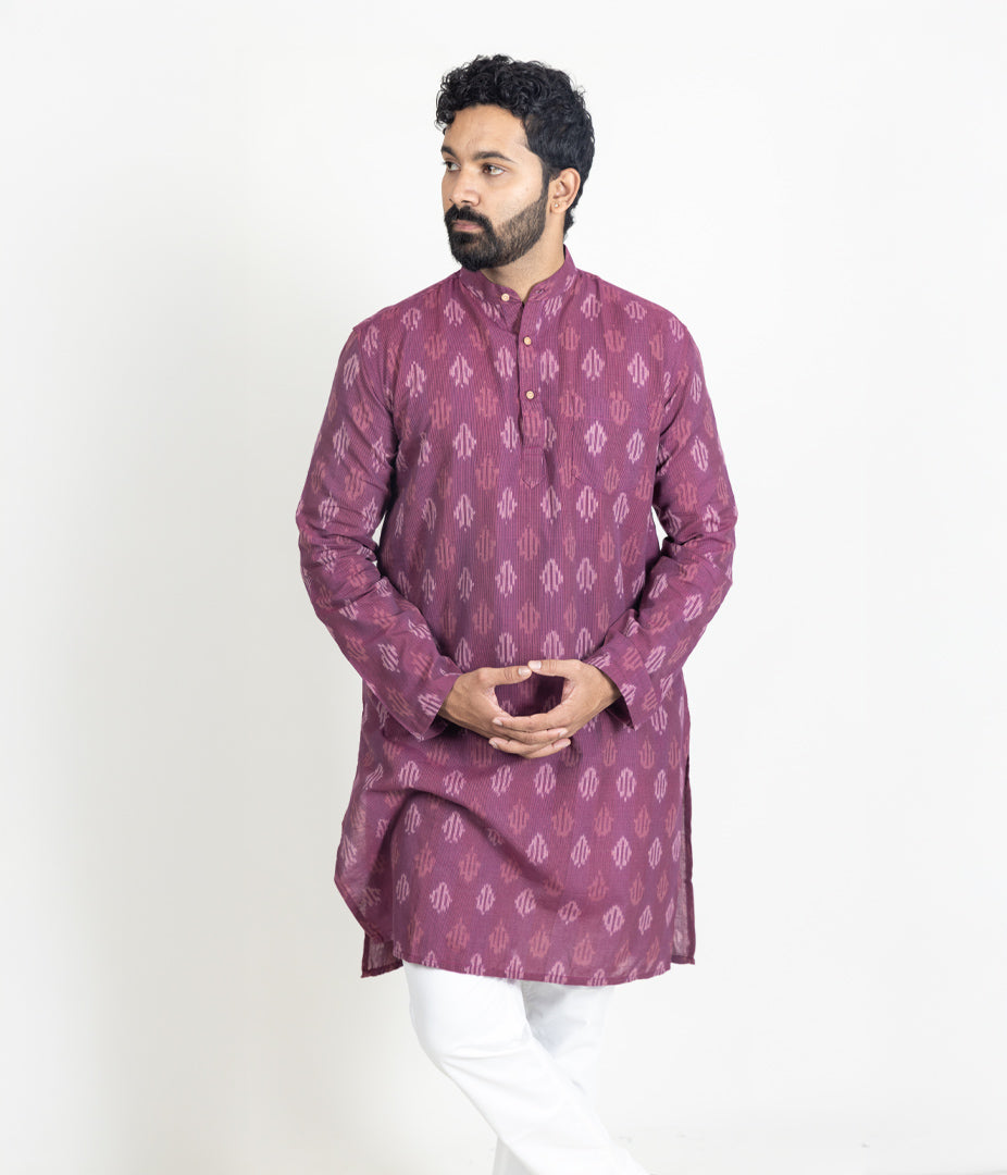 Ikat Magenta Mens Long Kurta