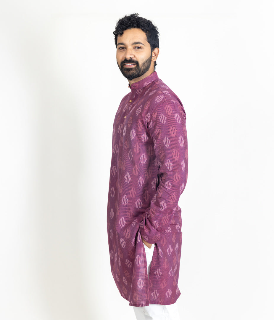 Ikat Magenta Mens Long Kurta