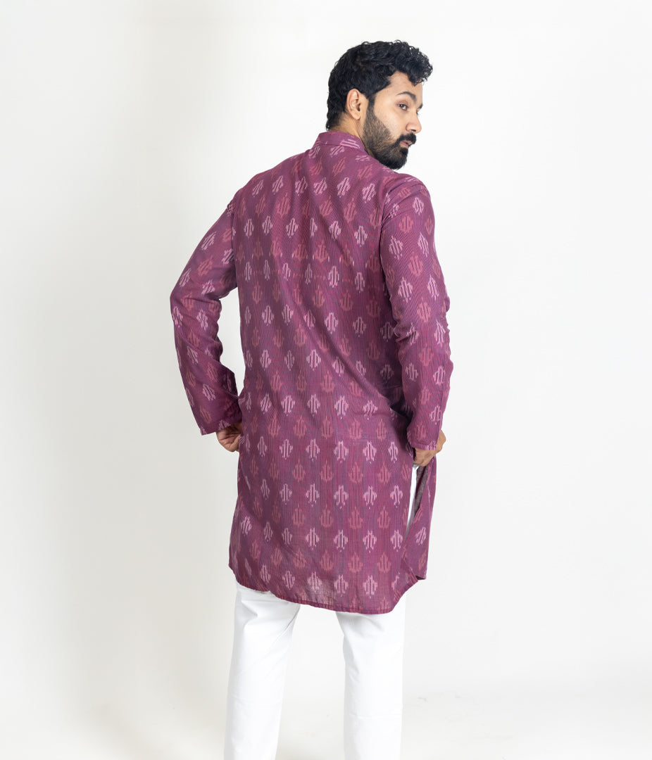 Ikat Magenta Mens Long Kurta