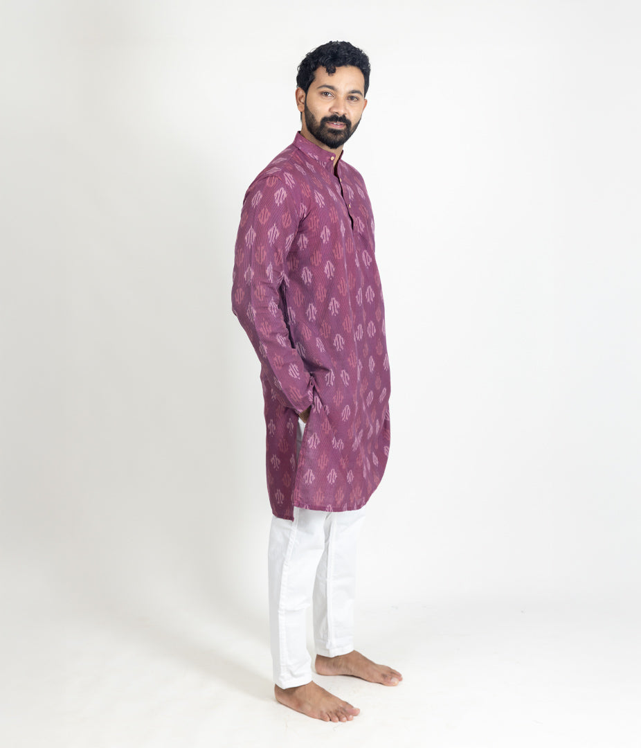 Ikat Magenta Mens Long Kurta