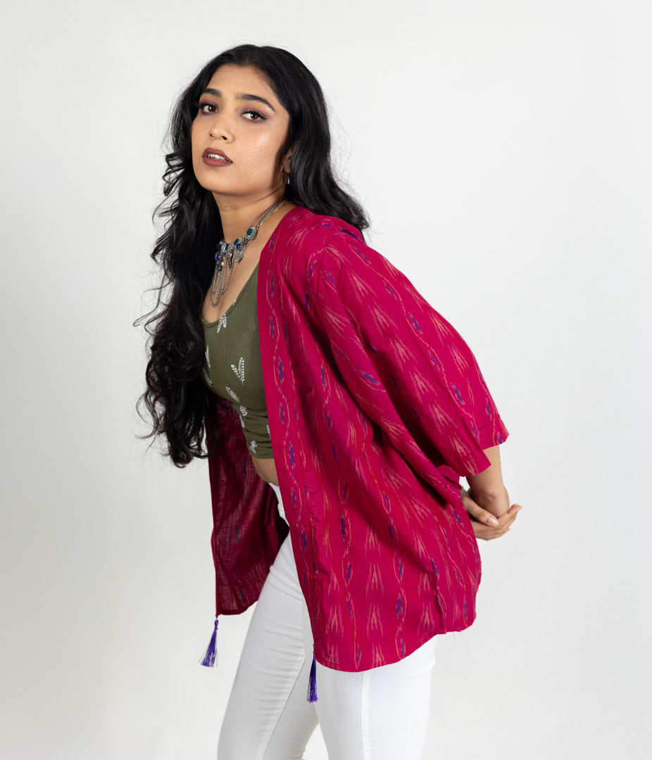 Ikat Magenta Womens Kimono