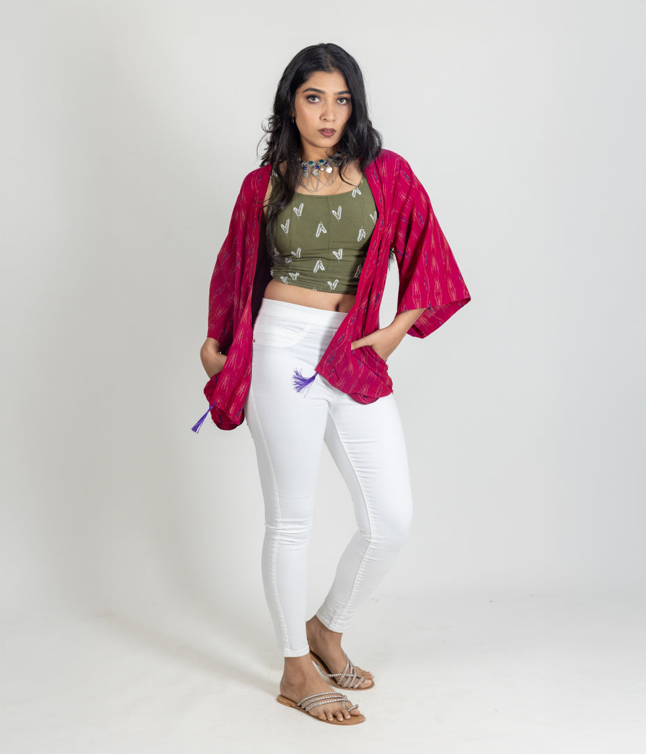 Ikat Magenta Womens Kimono