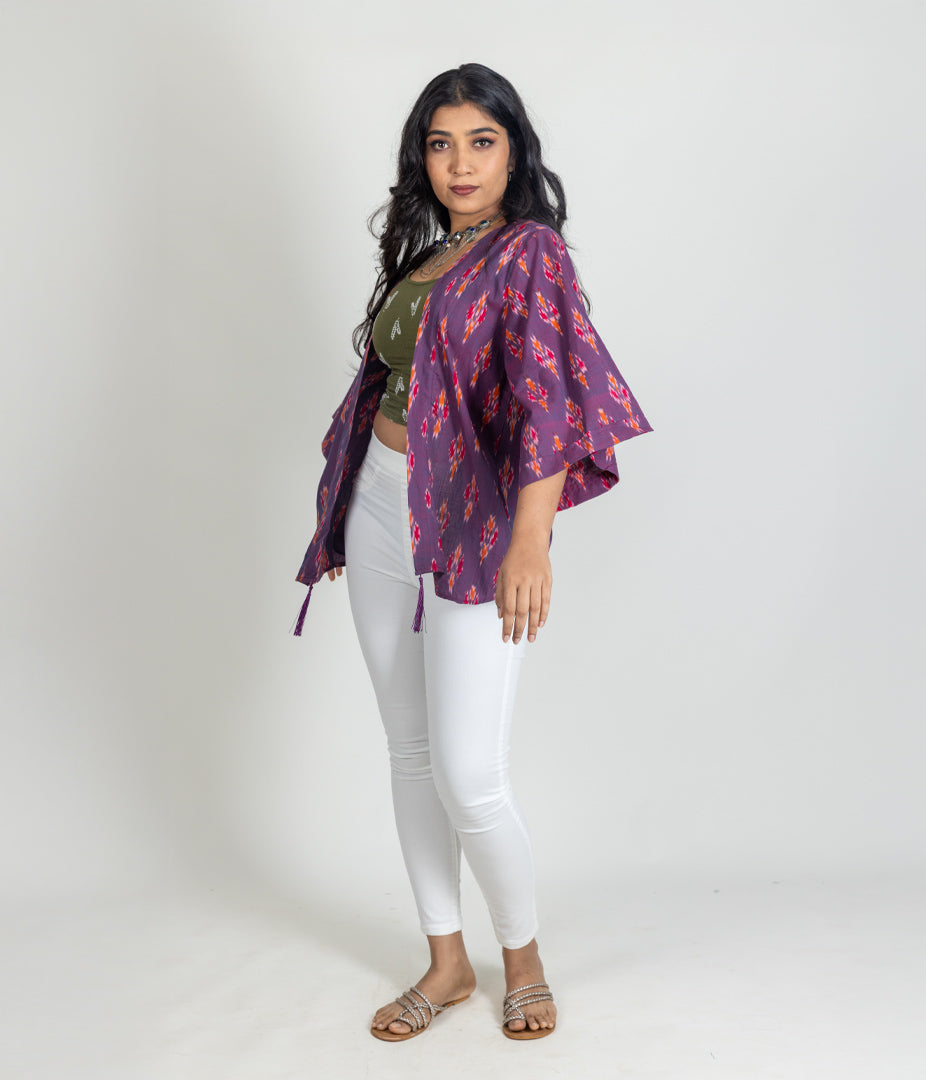 Ikat Purple Womens Kimono