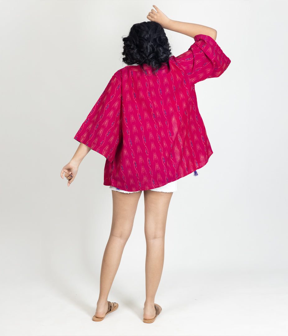 Ikat Magenta Womens Kimono