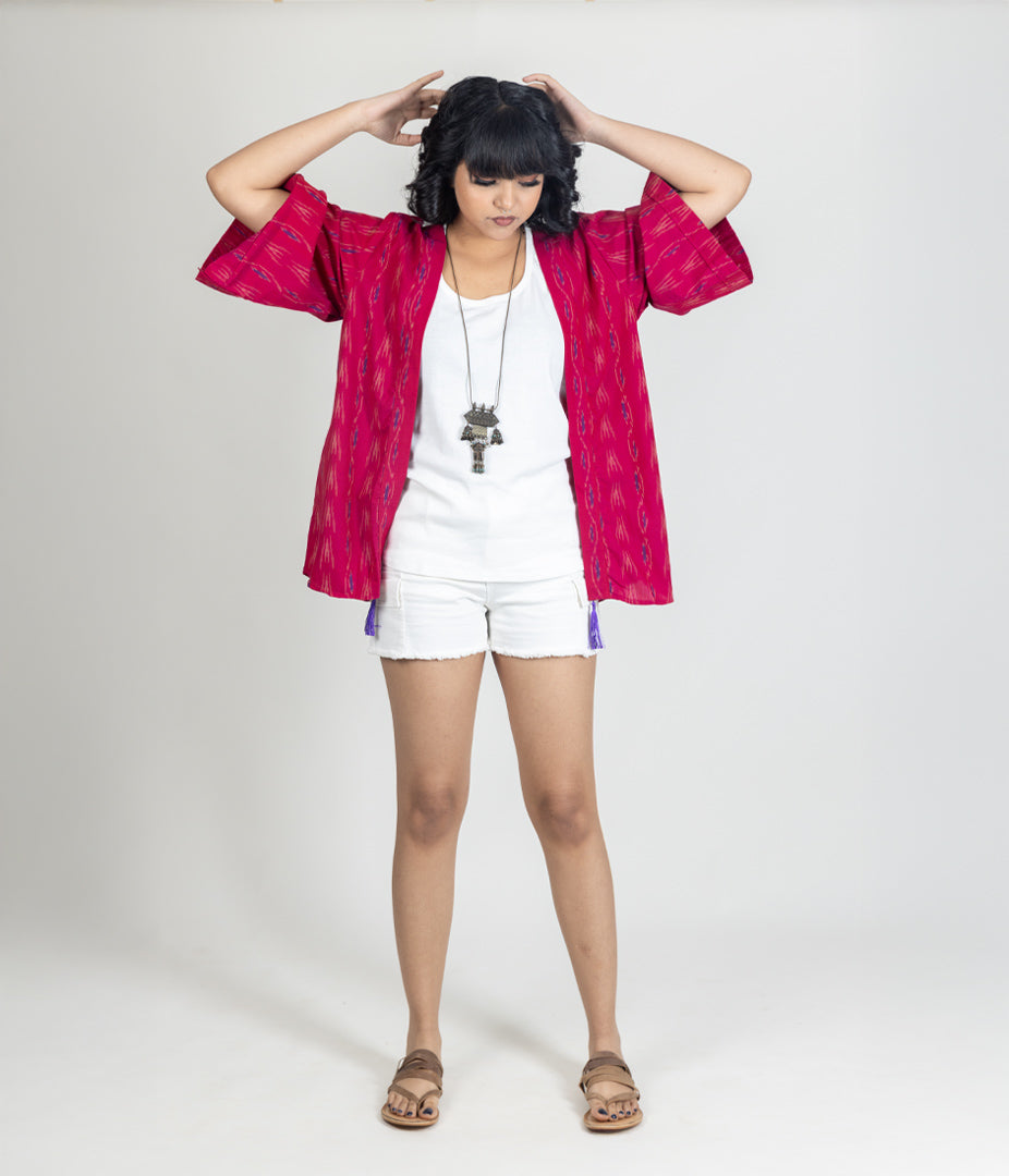 Ikat Magenta Womens Kimono
