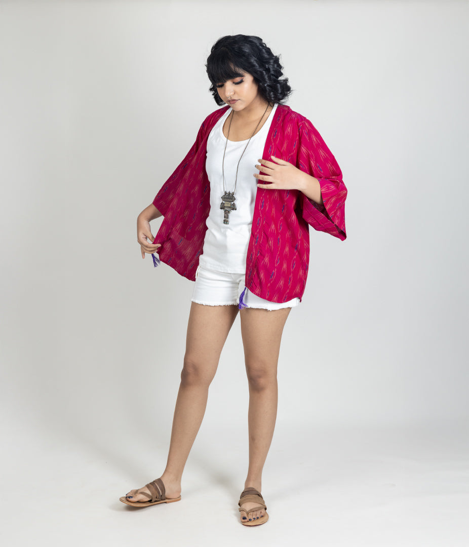 Ikat Magenta Womens Kimono
