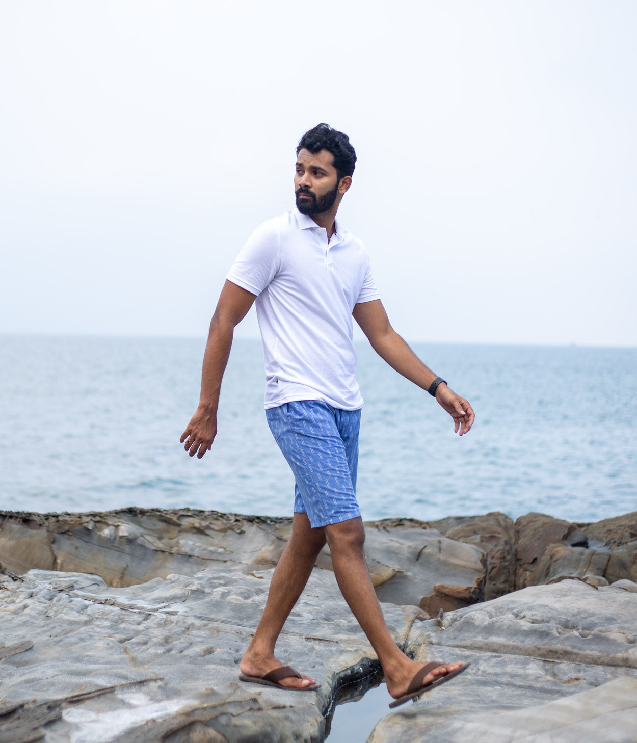 Blue and white patterned shorts shop