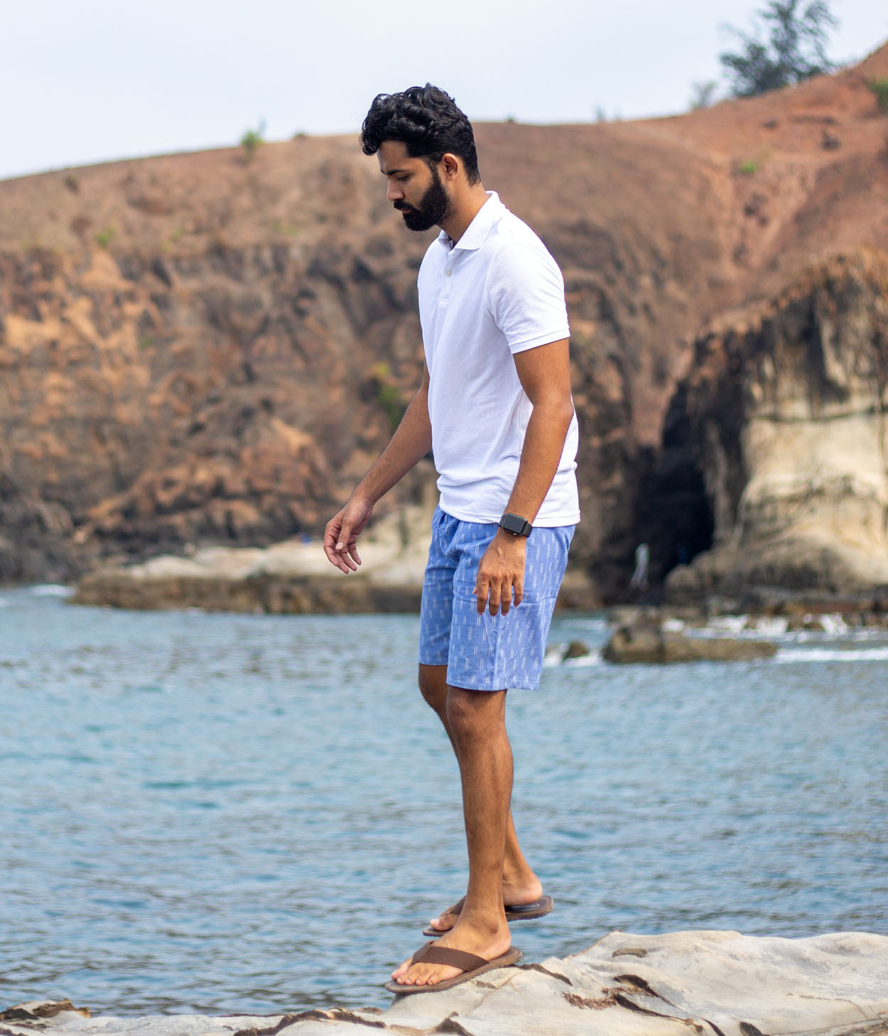 Blue and cheap white patterned shorts