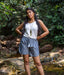 Grey-White Patterned Ikat Womens Shorts