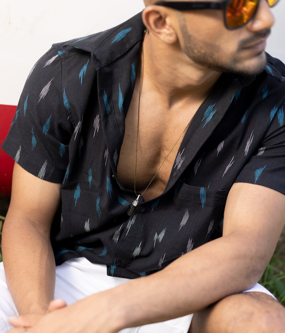 Ikat Black Mens Short-Sleeved Shirt