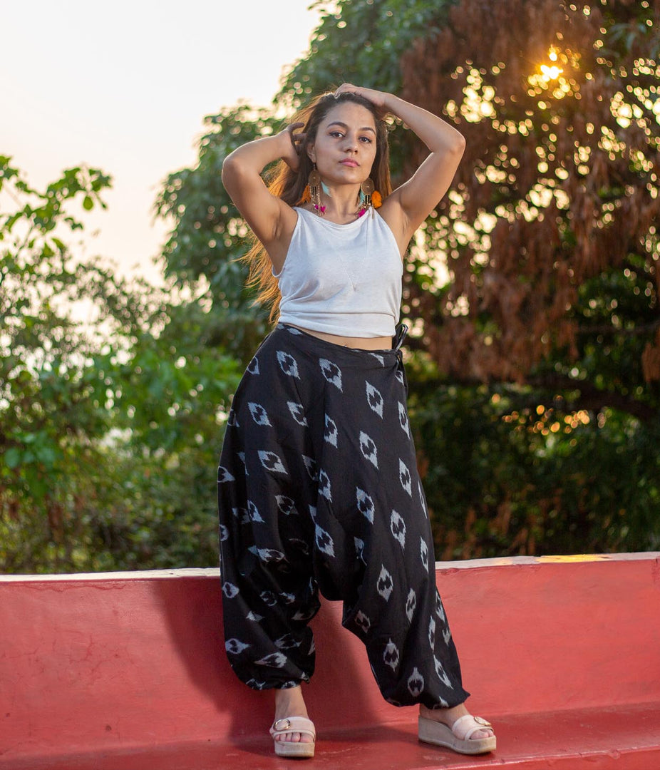 Ikat Black Patterned Boho Pant