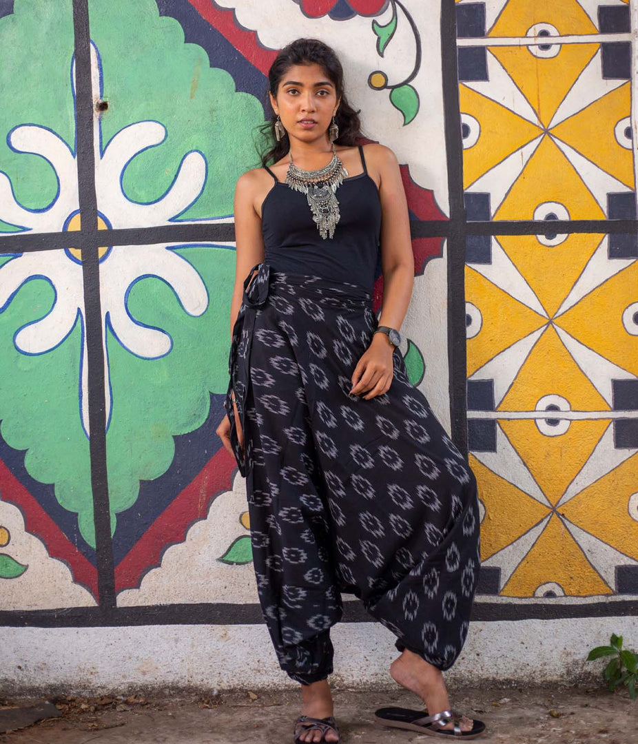 Ikat Black-White Patterned Boho Pant