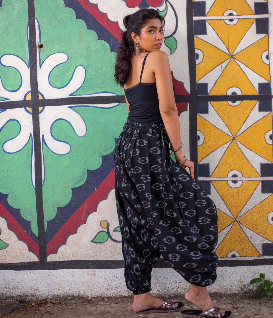 Ikat Black-White Patterned Boho Pant