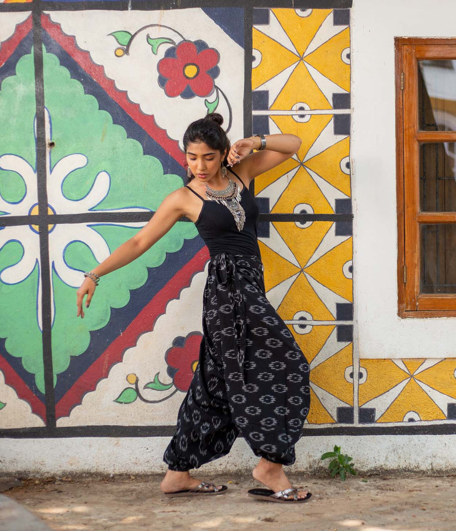 Ikat Black-White Patterned Boho Pant