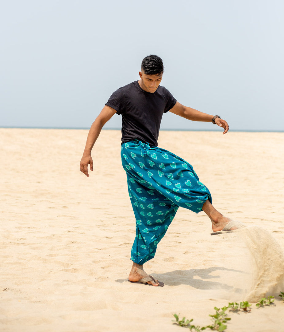 Ikat Blue Abstract Boho Pant