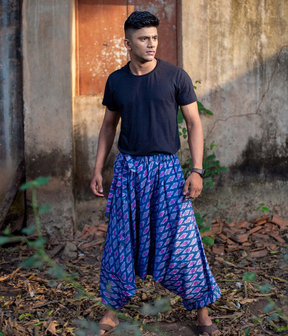 Ikat Blue Patterned Boho Pant