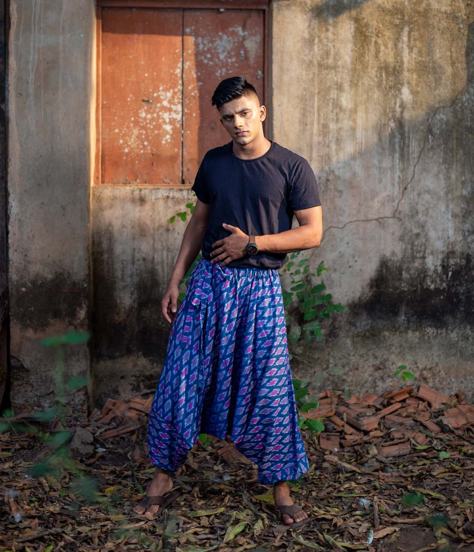 Ikat Blue Patterned Boho Pant