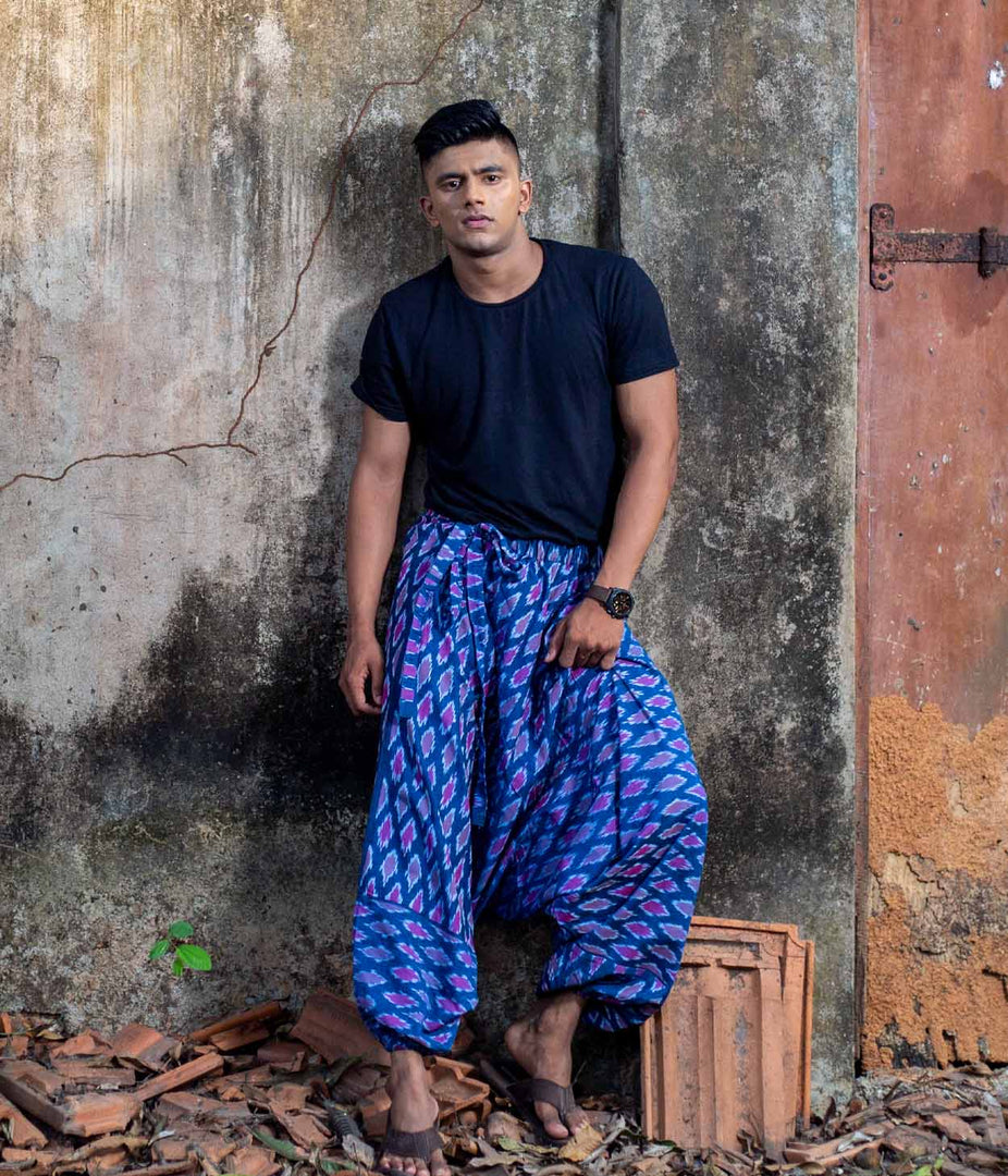 Ikat Blue Patterned Boho Pant