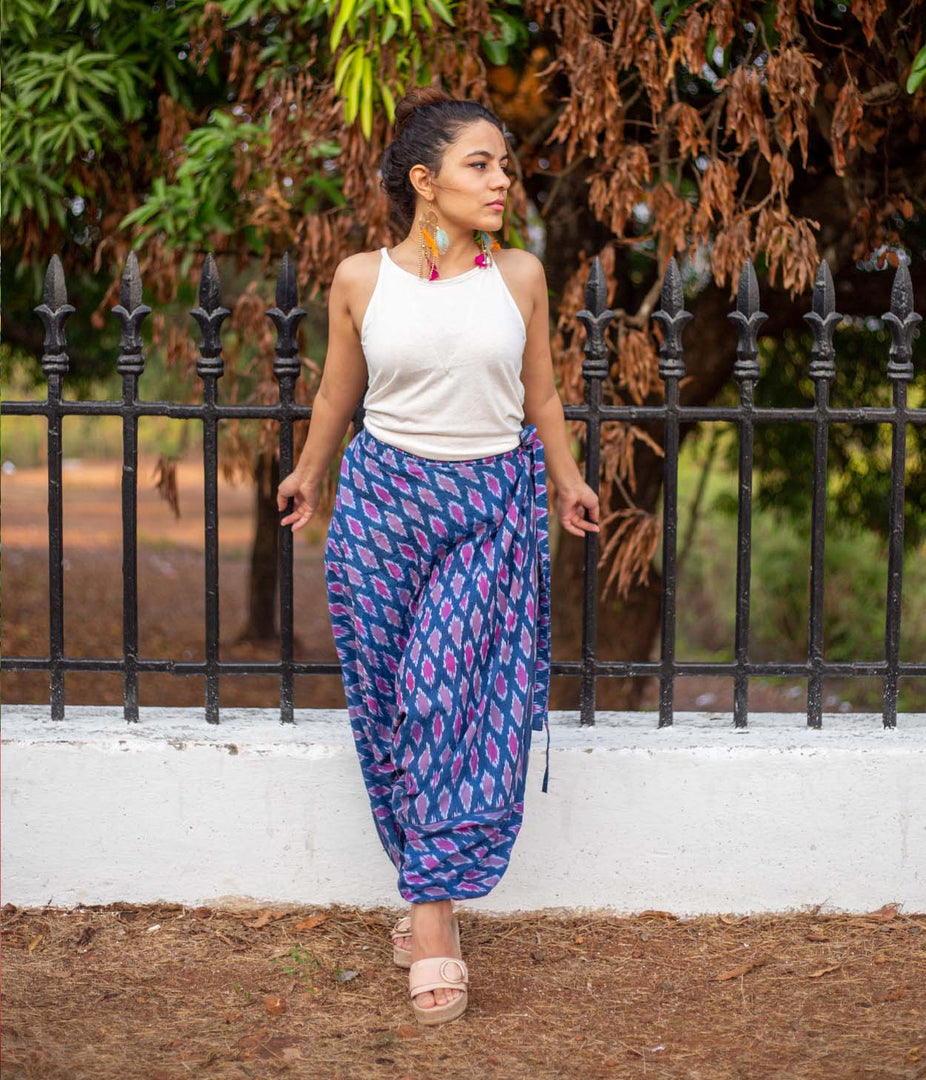 Ikat Blue Patterned Boho Pant