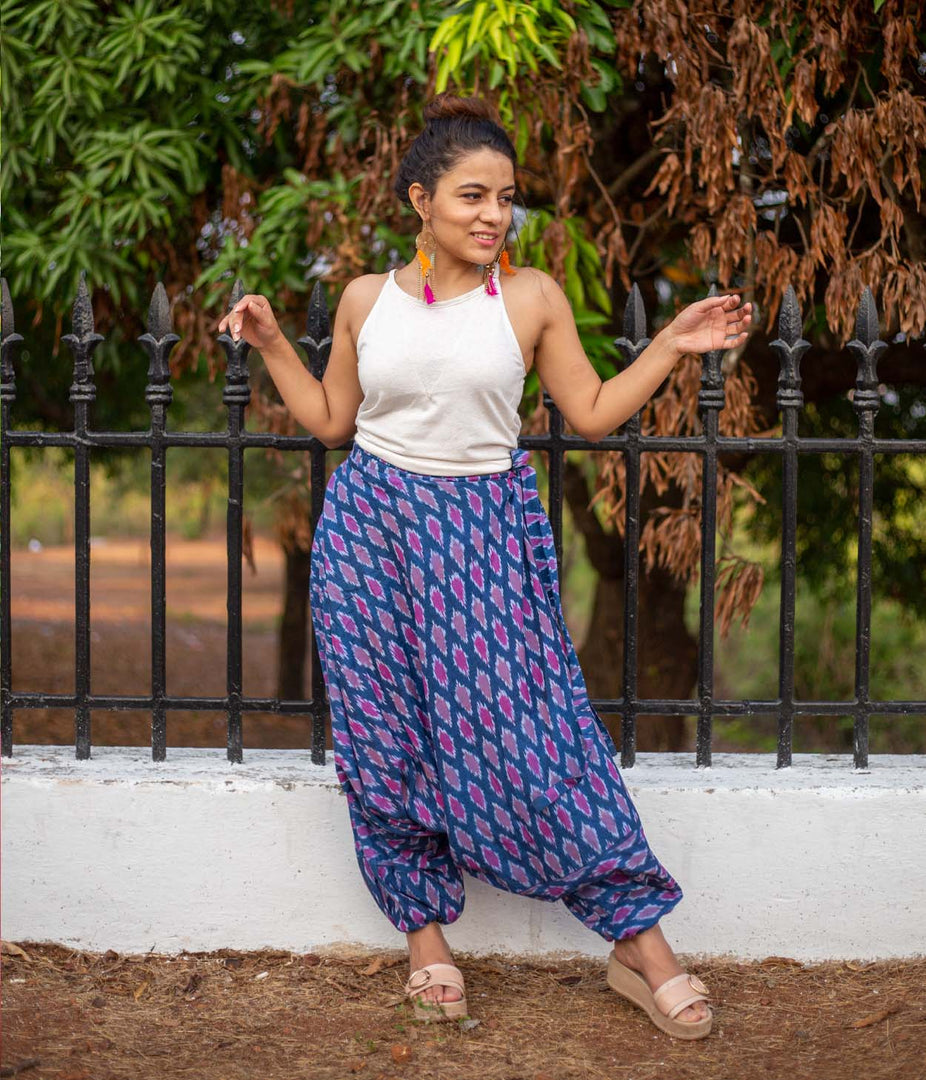 Ikat Blue Patterned Boho Pant