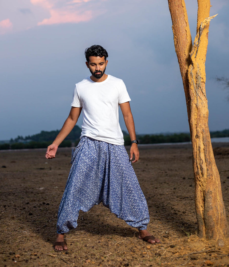 Ikat Denim Blue Patterned Boho Pant