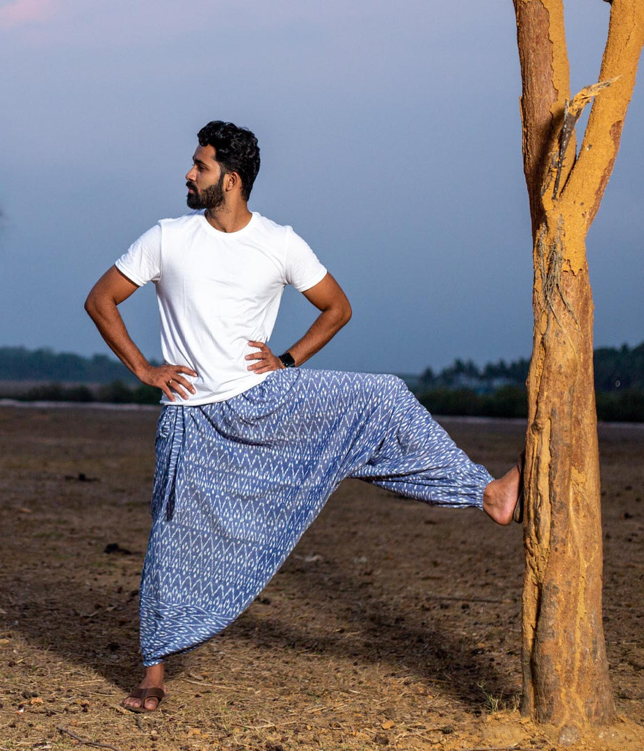 Ikat Denim Blue Patterned Boho Pant