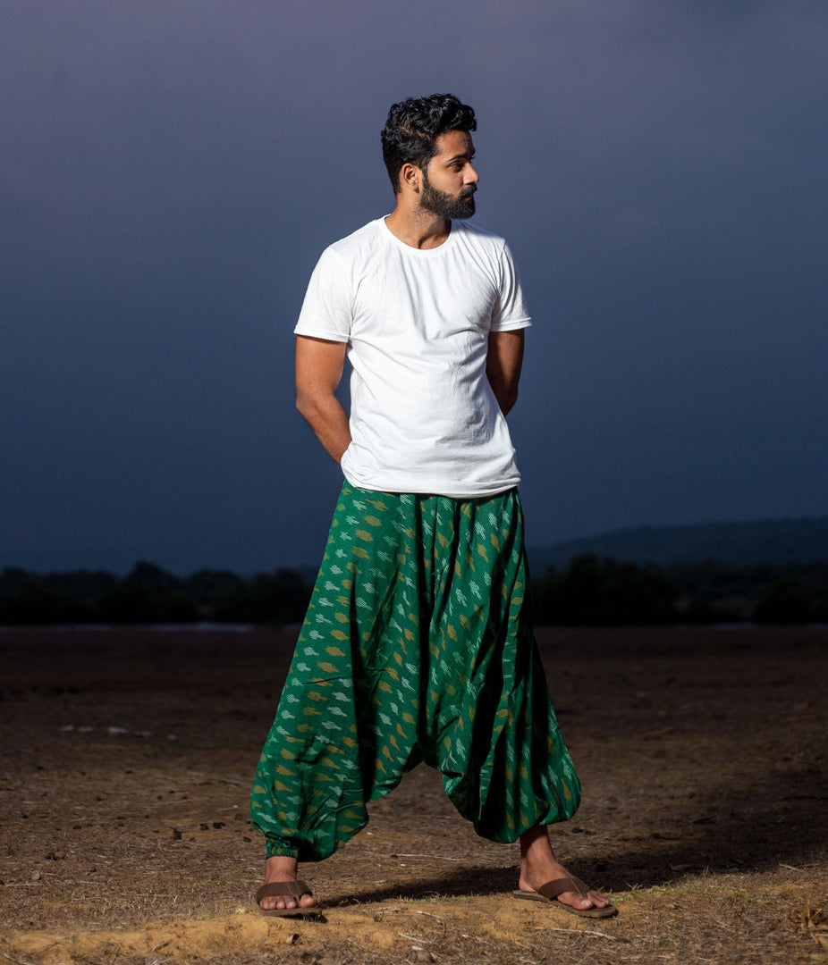 Ikat Forest Green Patterned Boho Pant