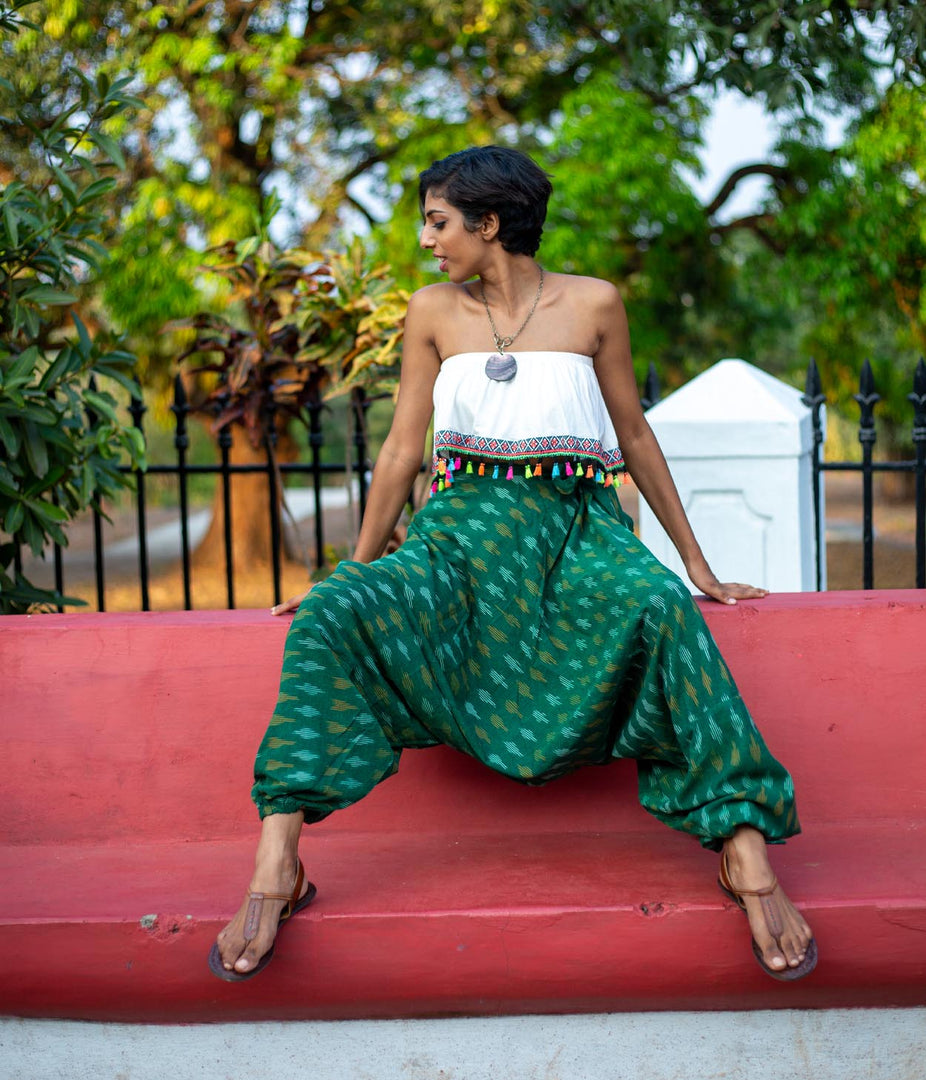 Ikat Forest Green Patterned Boho Pant