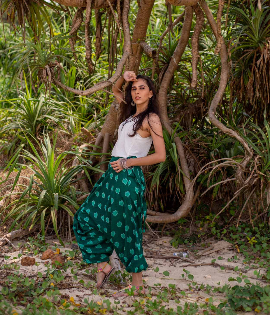 Ikat Green Abstract Boho Pant