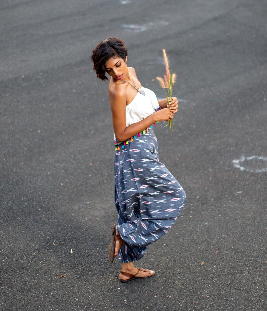 Ikat Grey-Red Patterned Boho Pant