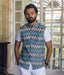Ikat Grey-Turquoise Chevrons Mens Nehru Jacket