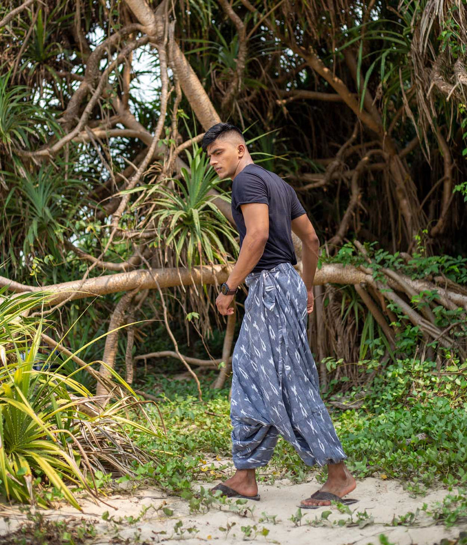 Ikat Grey-White Patterned Boho Pant