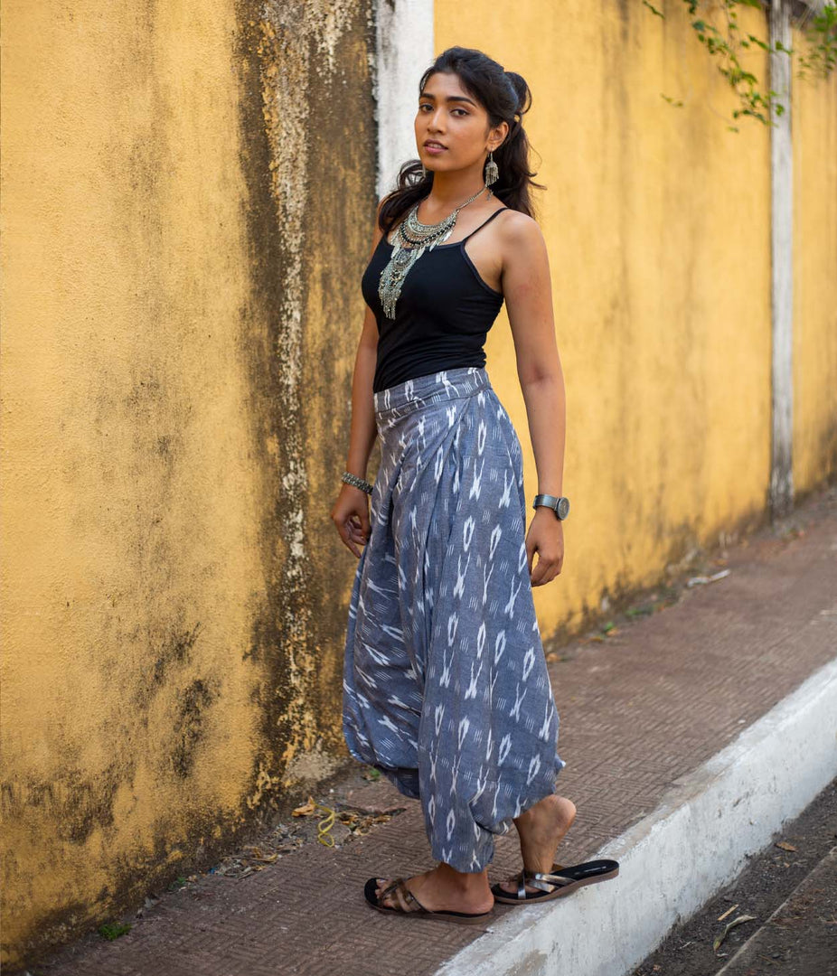 Ikat Grey-White Patterned Boho Pant