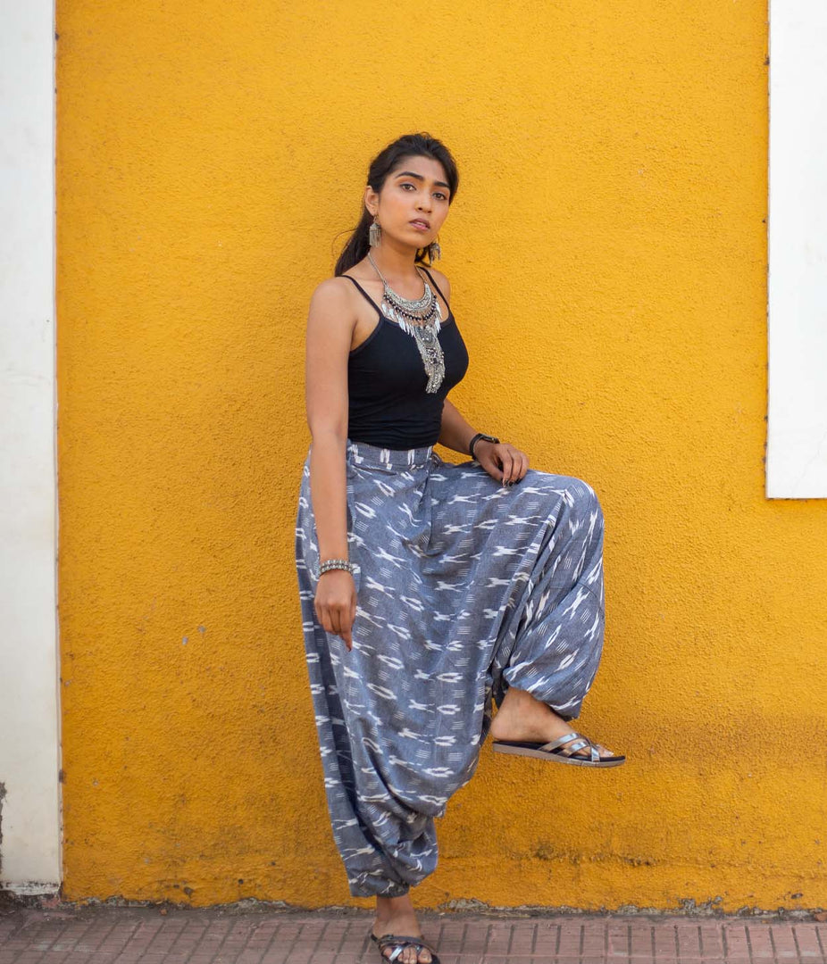 Ikat Grey-White Patterned Boho Pant