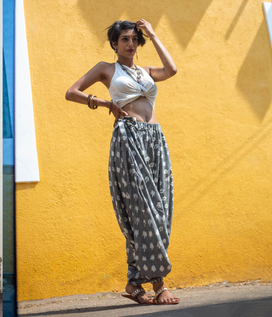 Ikat Grey-White Patterned Boho Pant