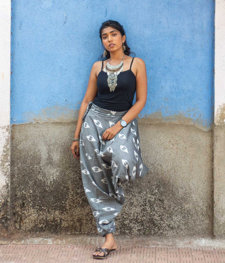 Ikat Grey-White Patterned Boho Pant