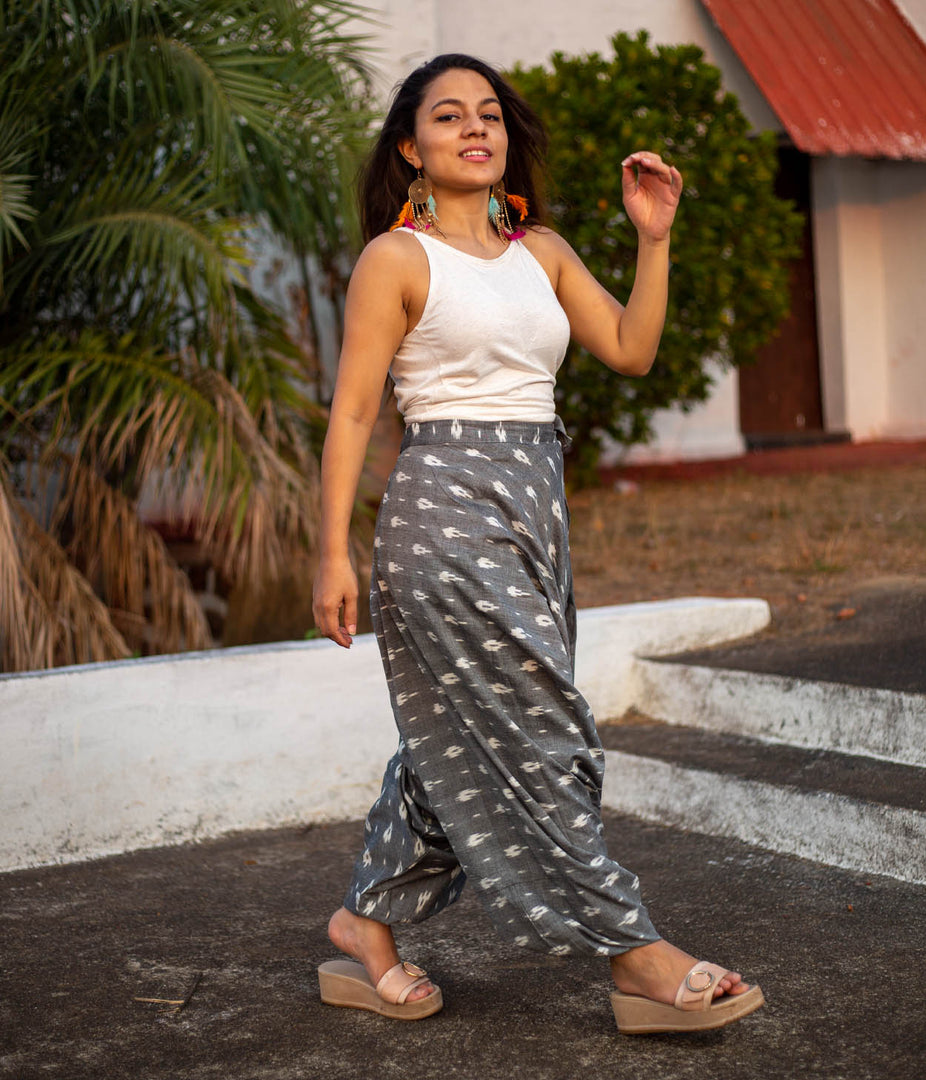 Ikat Grey-White Patterned Boho Pant