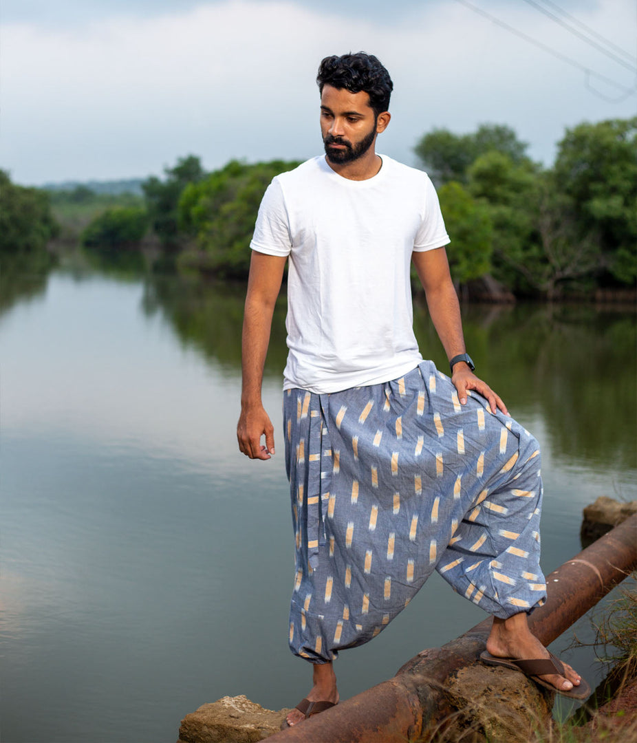 Ikat Grey-Yellow Patterned Boho Pant