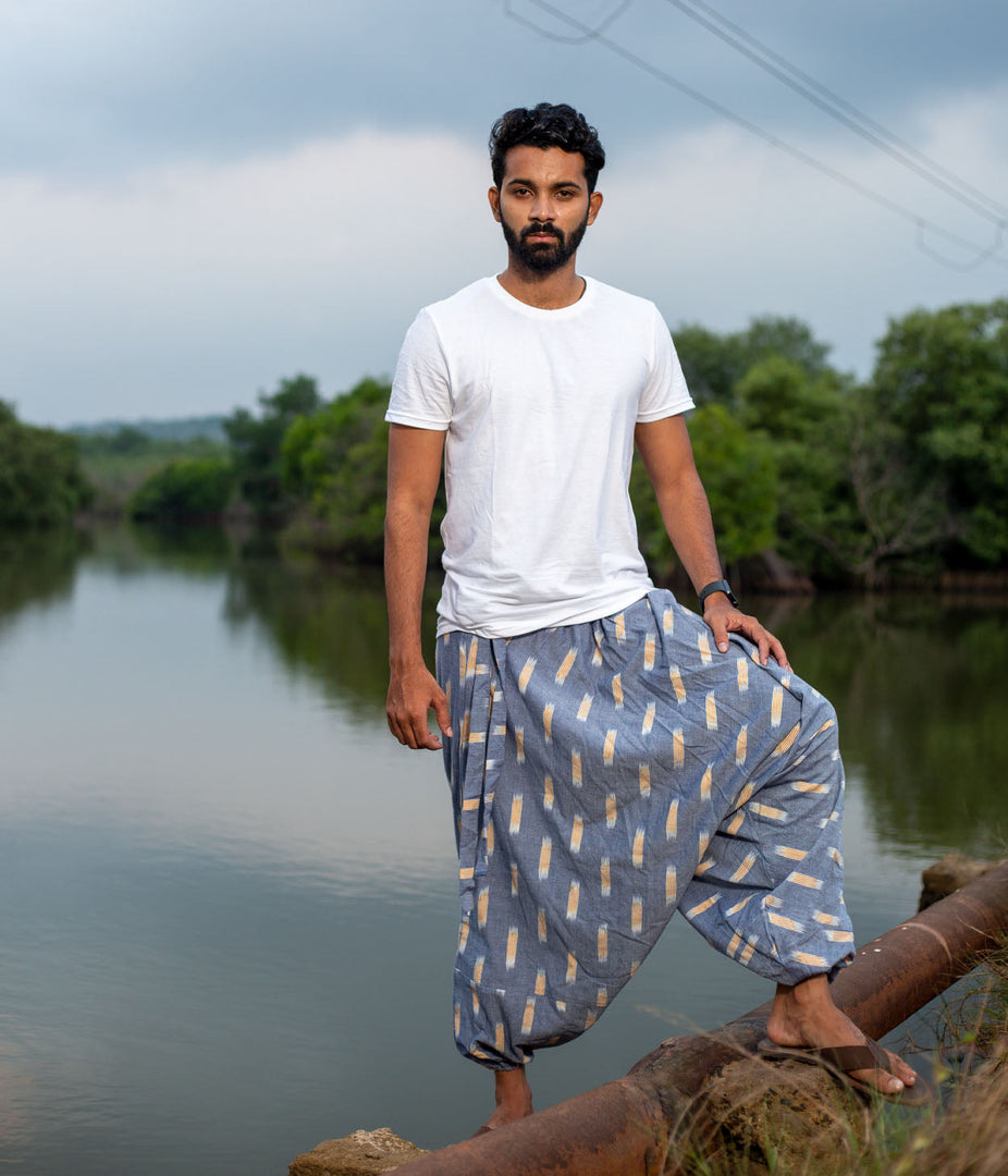 Ikat Grey-Yellow Patterned Boho Pant