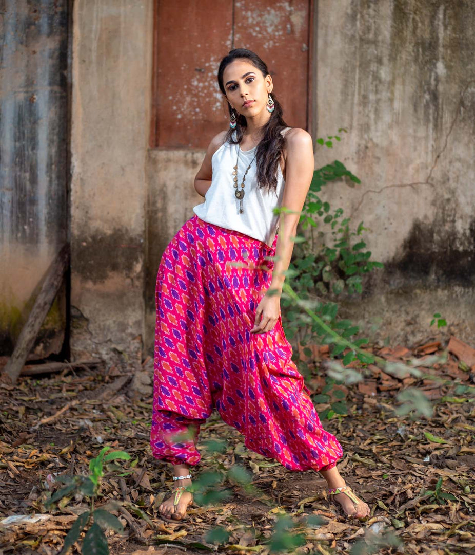 Ikat Pink Patterned Boho Pant