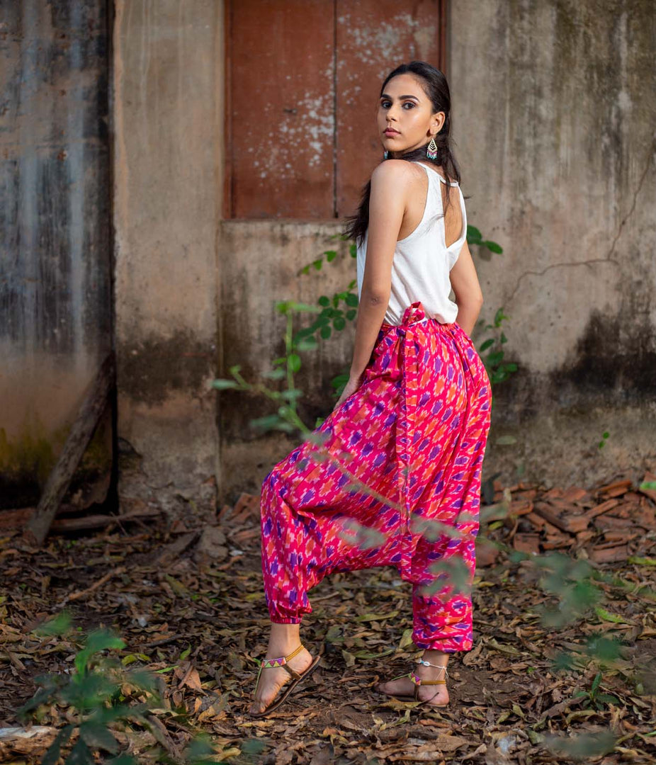 Ikat Pink Patterned Boho Pant
