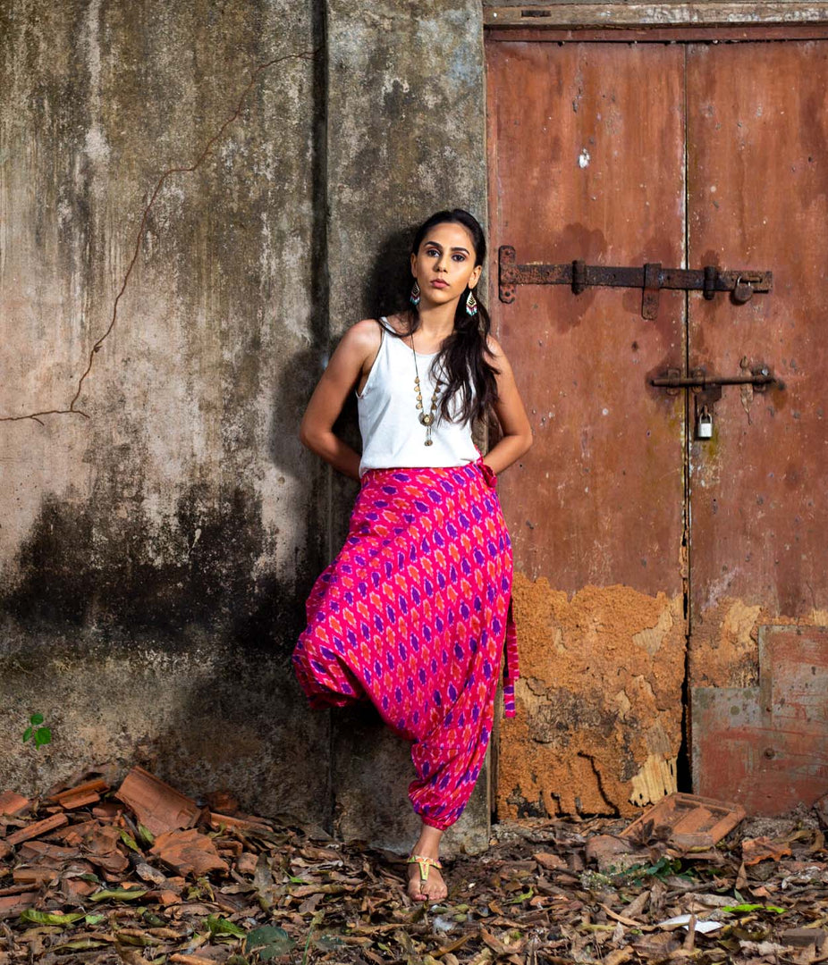 Ikat Pink Patterned Boho Pant