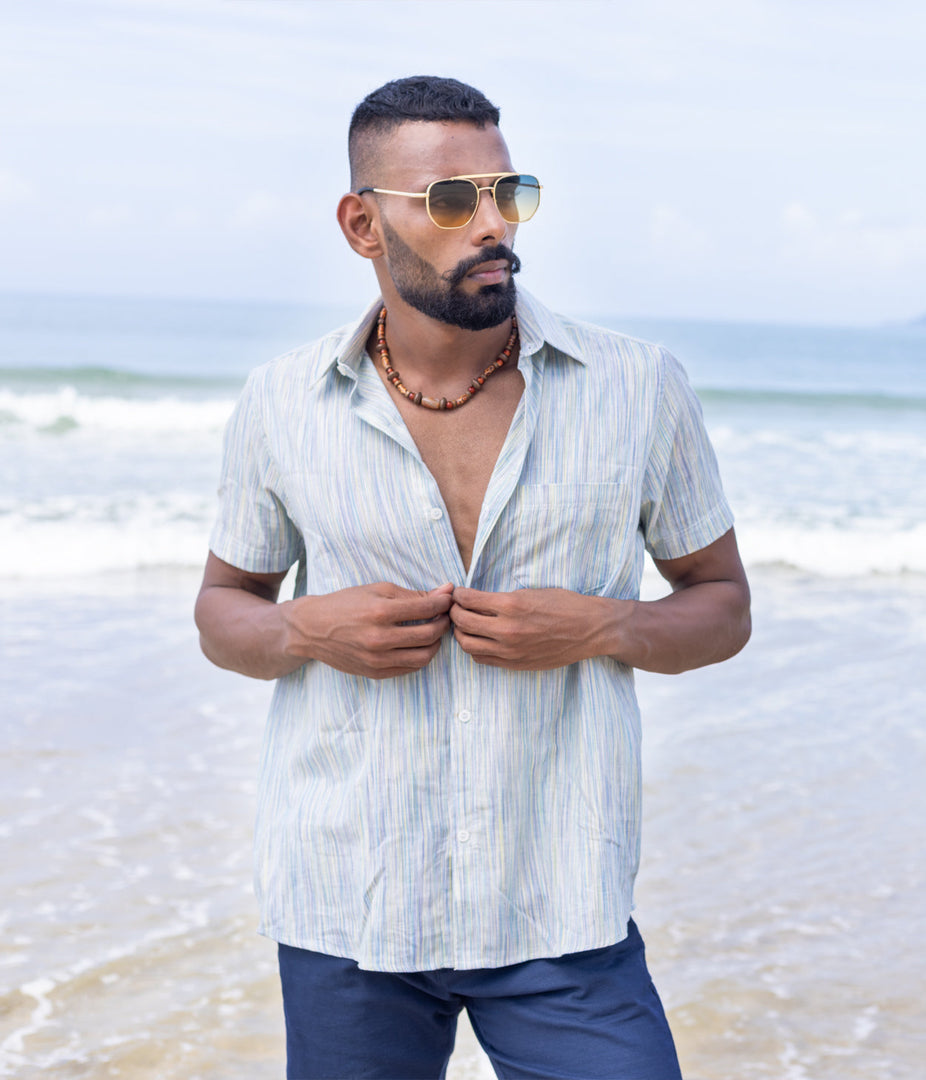Ikat Multicolour Strands Mens Short-Sleeved Shirt