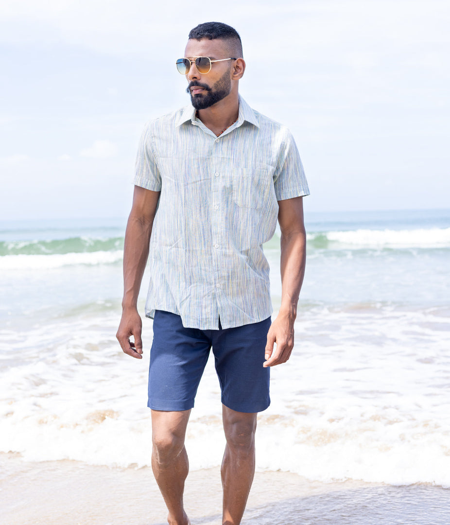 Ikat Multicolour Strands Mens Short-Sleeved Shirt