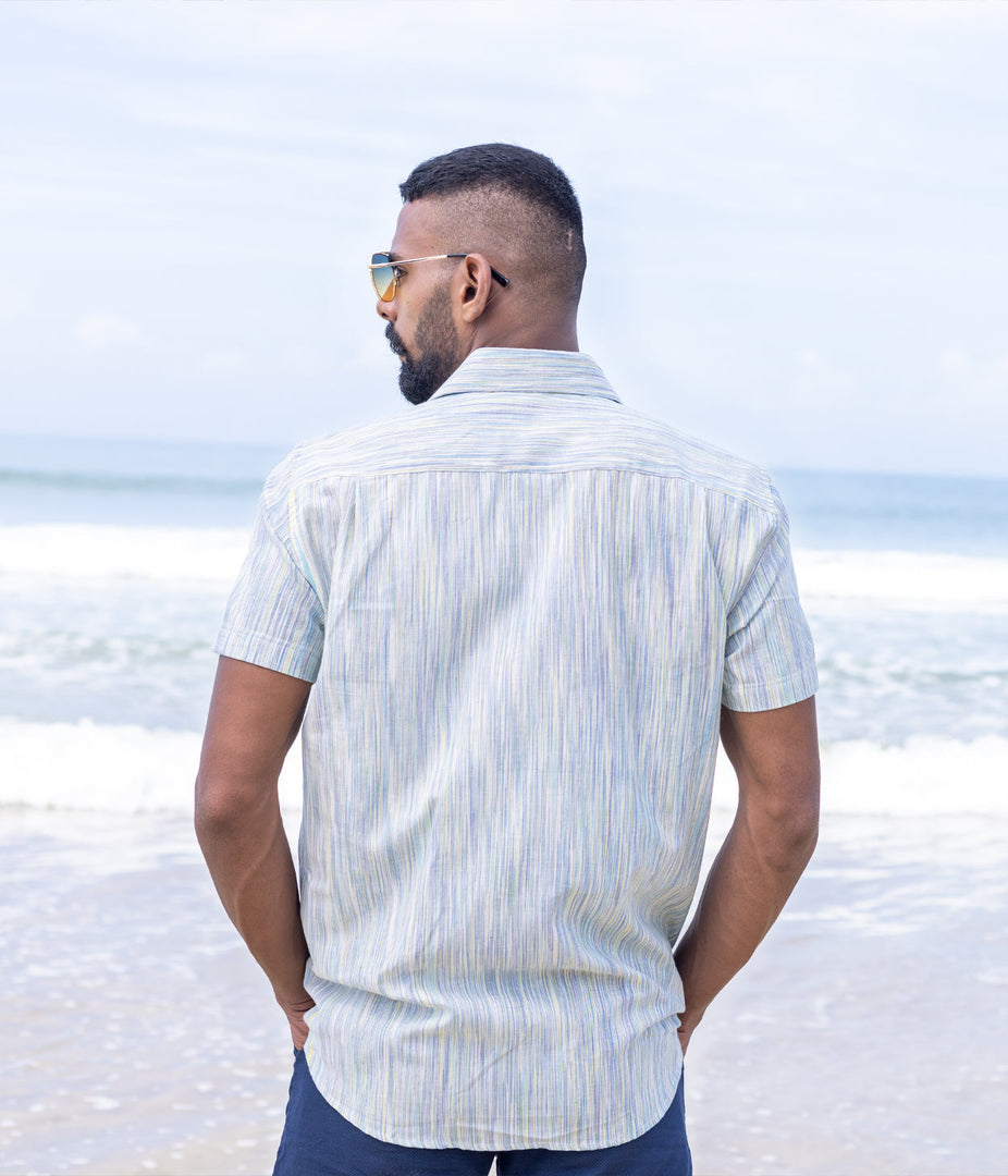 Ikat Multicolour Strands Mens Short-Sleeved Shirt